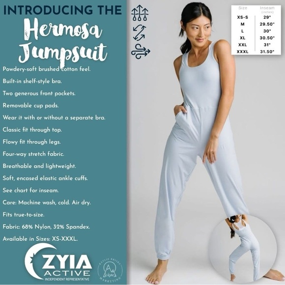 NWT ZYIA Active Women's Hermosa Jumpsuit Romper in Pacific Blue Size Extra Small - Picture 7 of 16